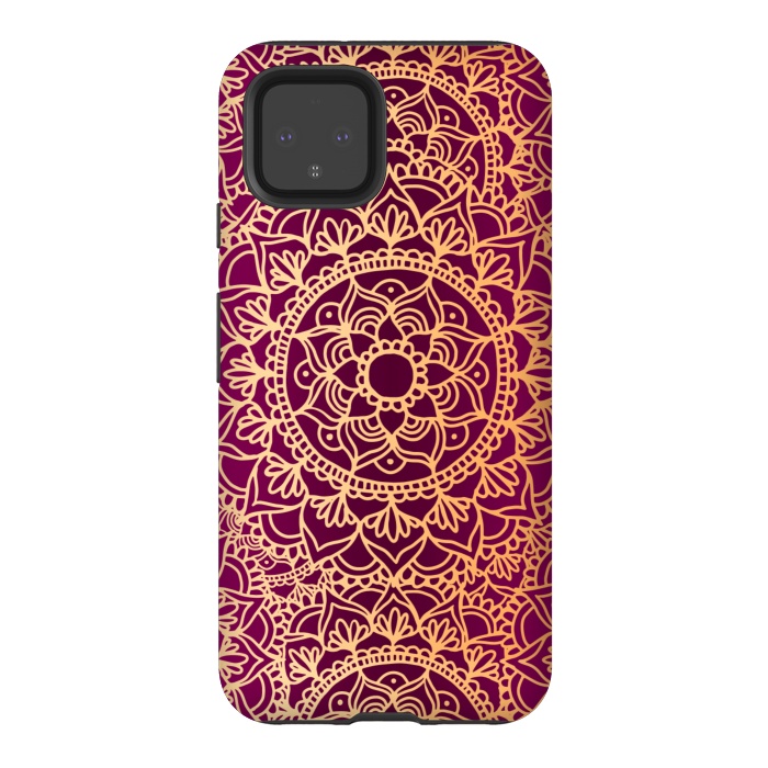 Pixel 4 StrongFit Pink and Yellow Mandala Pattern by Julie Erin Designs