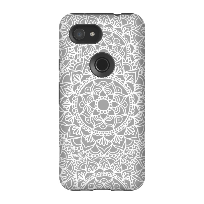 Pixel 3A StrongFit White and Gray Mandala Pattern by Julie Erin Designs