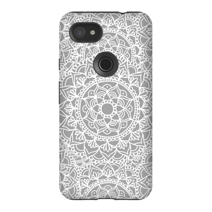 Pixel 3AXL StrongFit White and Gray Mandala Pattern by Julie Erin Designs
