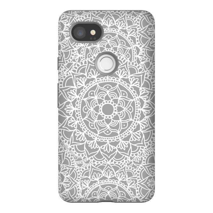 Pixel 2XL StrongFit White and Gray Mandala Pattern by Julie Erin Designs