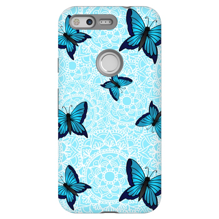 Pixel StrongFit Blue Butterfly Mandala Pattern by Julie Erin Designs