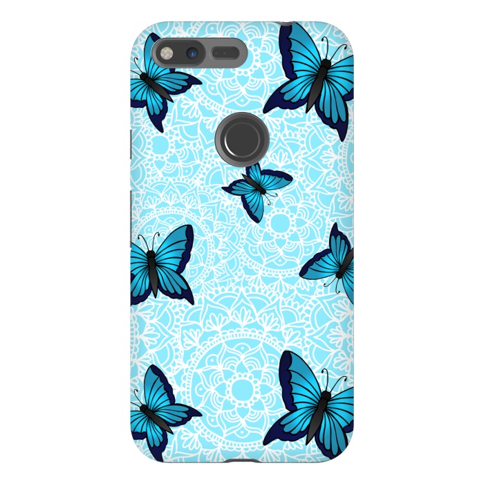 Pixel XL StrongFit Blue Butterfly Mandala Pattern by Julie Erin Designs