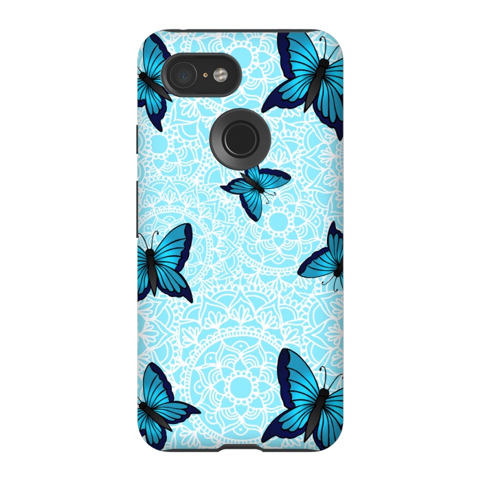 Pixel 3 StrongFit Blue Butterfly Mandala Pattern by Julie Erin Designs