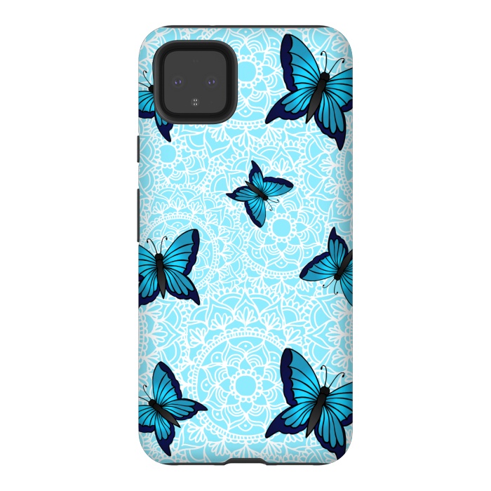 Pixel 4XL StrongFit Blue Butterfly Mandala Pattern by Julie Erin Designs