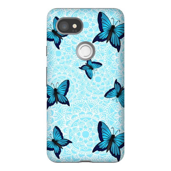 Pixel 2XL StrongFit Blue Butterfly Mandala Pattern by Julie Erin Designs