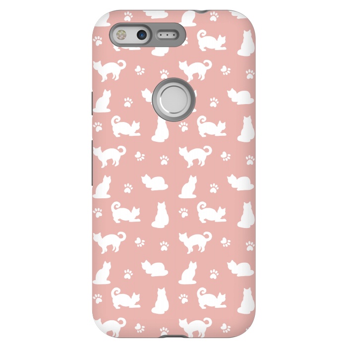 Pixel StrongFit Pink and White Cat Pattern by Julie Erin Designs