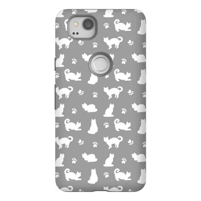 Pixel 2 StrongFit White and Gray Cat Pattern by Julie Erin Designs