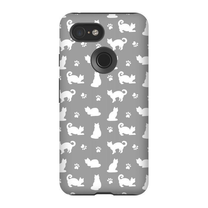 Pixel 3 StrongFit White and Gray Cat Pattern by Julie Erin Designs