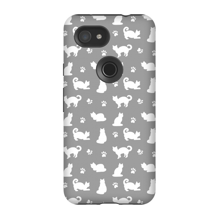 Pixel 3A StrongFit White and Gray Cat Pattern by Julie Erin Designs