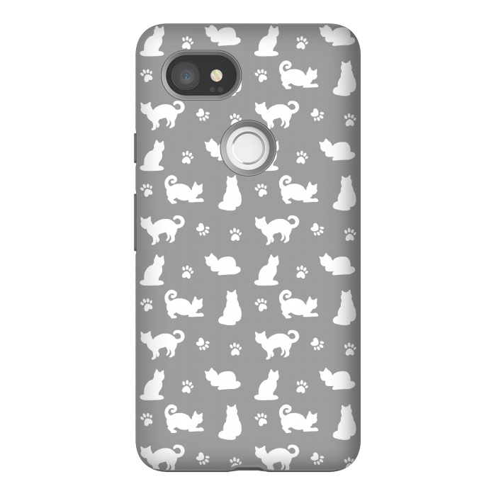 Pixel 2XL StrongFit White and Gray Cat Pattern by Julie Erin Designs