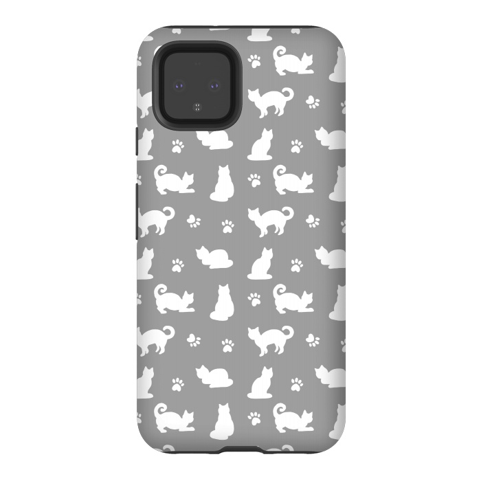 Pixel 4 StrongFit White and Gray Cat Pattern by Julie Erin Designs