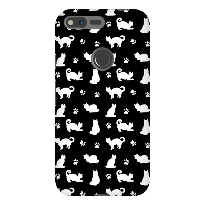 Pixel XL StrongFit Black and White Cats and Paw Prints Pattern by Julie Erin Designs