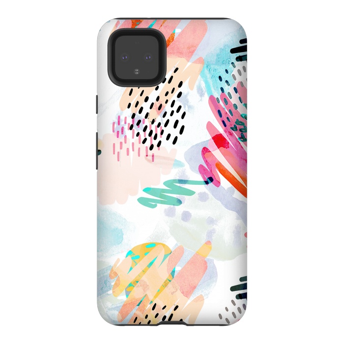 Pixel 4XL StrongFit Playful paint splats and brushed doodles by Oana 