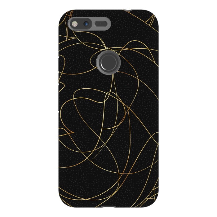 Pixel XL StrongFit Modern Gold Line Art Gray Dots Abstract Design by InovArts