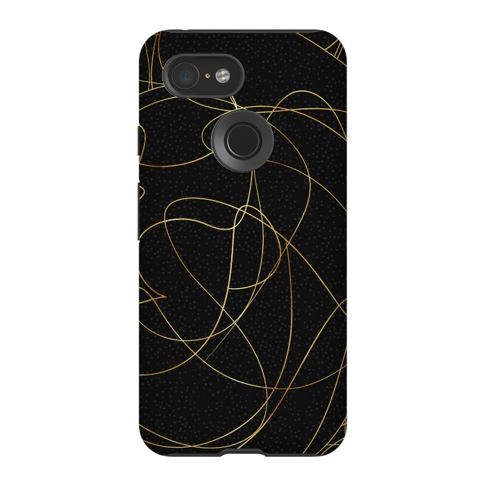 Pixel 3 StrongFit Modern Gold Line Art Gray Dots Abstract Design by InovArts