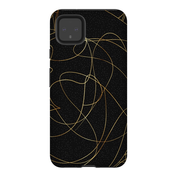 Pixel 4XL StrongFit Modern Gold Line Art Gray Dots Abstract Design by InovArts