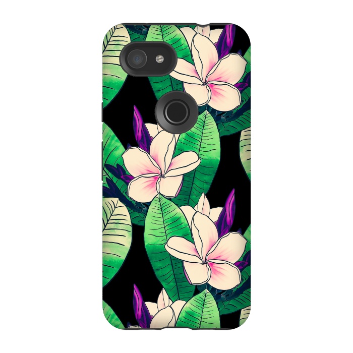 Pixel 3A StrongFit Stylish Plumeria Flower Tropical Green Foliage Design by InovArts