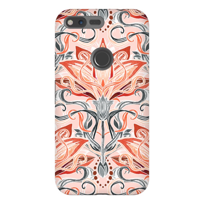 Pixel XL StrongFit Coral and Grey Watercolor Art Nouveau Aloe by Micklyn Le Feuvre