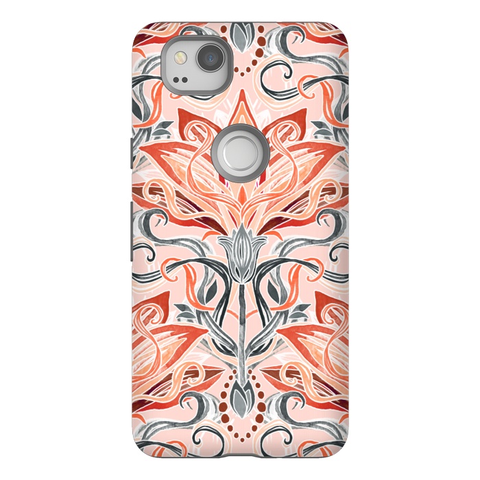 Pixel 2 StrongFit Coral and Grey Watercolor Art Nouveau Aloe by Micklyn Le Feuvre