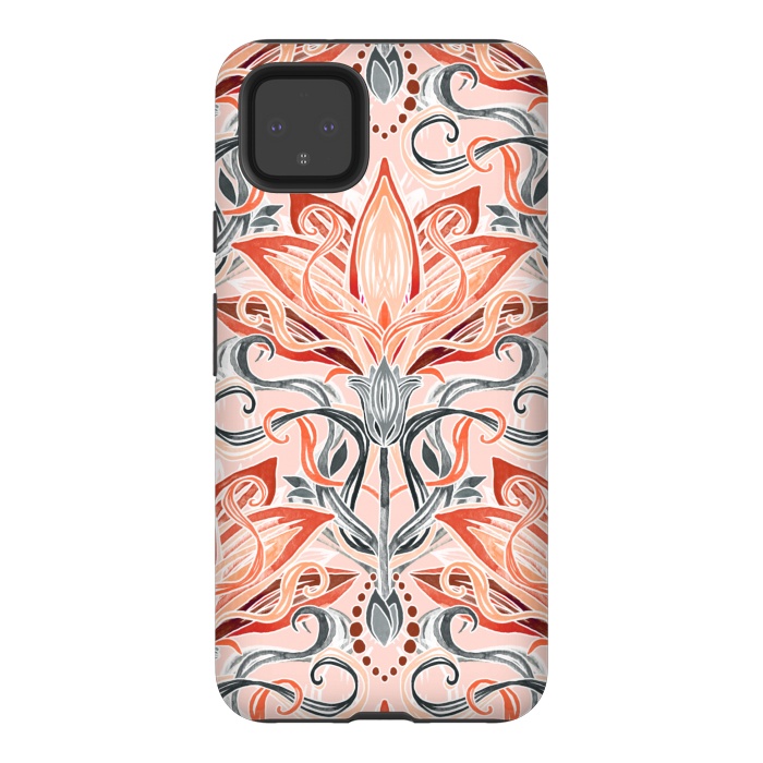 Pixel 4XL StrongFit Coral and Grey Watercolor Art Nouveau Aloe by Micklyn Le Feuvre