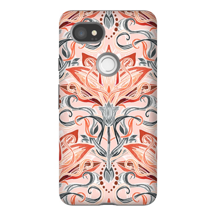 Pixel 2XL StrongFit Coral and Grey Watercolor Art Nouveau Aloe by Micklyn Le Feuvre