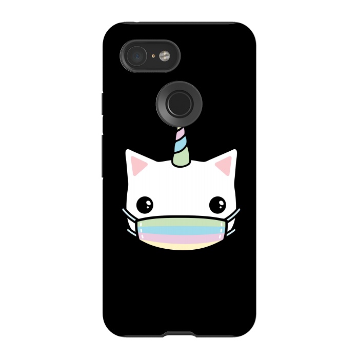 Pixel 3 StrongFit Rainbow face mask cat by Laura Nagel