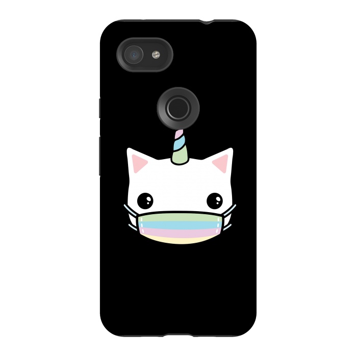 Pixel 3AXL StrongFit Rainbow face mask cat by Laura Nagel