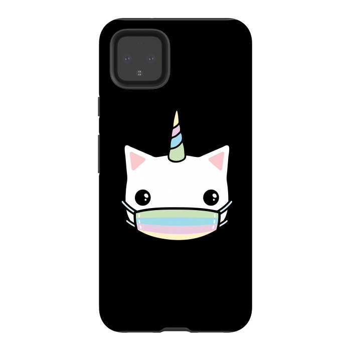 Pixel 4XL StrongFit Rainbow face mask cat by Laura Nagel