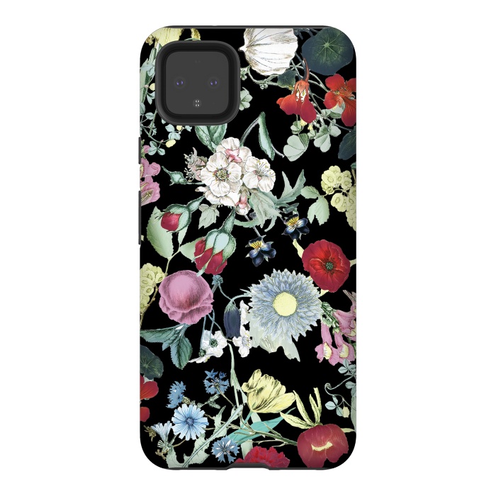 Pixel 4XL StrongFit Elegant botanical flowers on black background by Oana 