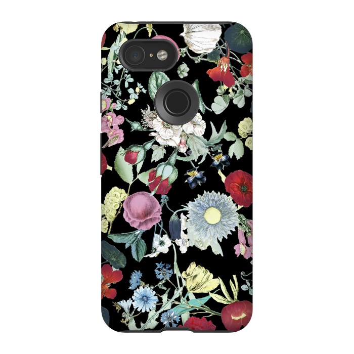 Pixel 3 StrongFit Vintage flower garden - rich colors on black by Oana 