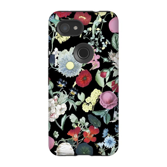 Pixel 3A StrongFit Vintage flower garden - rich colors on black by Oana 