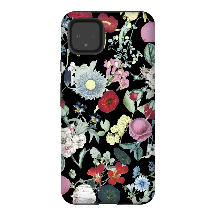 Pixel 4XL StrongFit Vintage flower garden - rich colors on black by Oana 