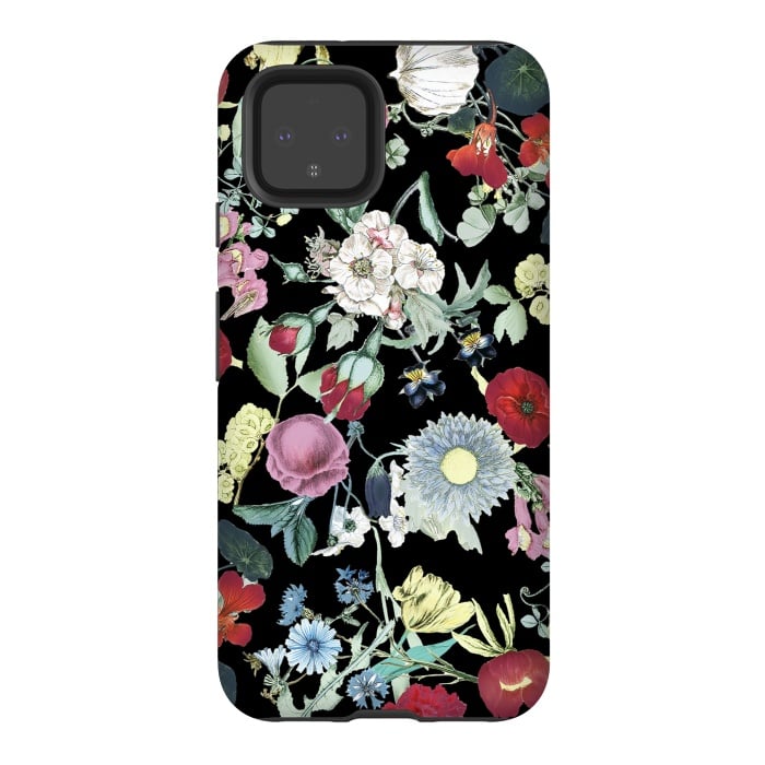 Pixel 4 StrongFit Vintage flower garden - rich colors on black by Oana 