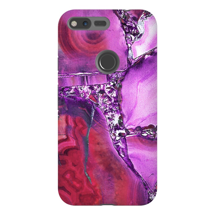 Pixel XL StrongFit Vibrant red pink geode and rhinestones by Oana 