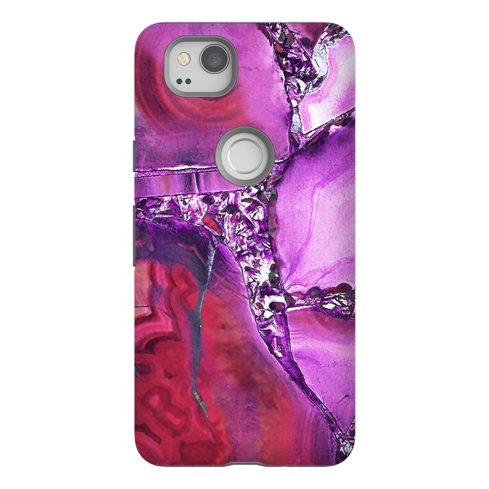 Pixel 2 StrongFit Vibrant red pink geode and rhinestones by Oana 
