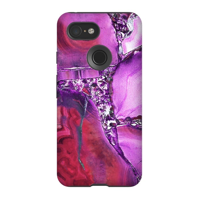 Pixel 3 StrongFit Vibrant red pink geode and rhinestones by Oana 