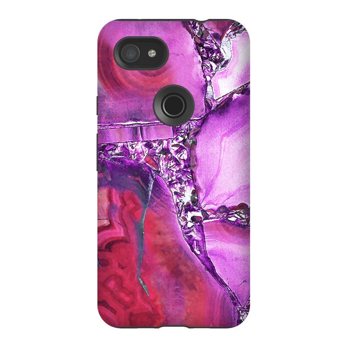 Pixel 3AXL StrongFit Vibrant red pink geode and rhinestones by Oana 
