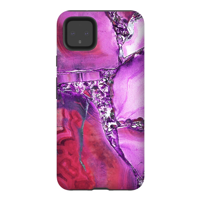 Pixel 4XL StrongFit Vibrant red pink geode and rhinestones by Oana 