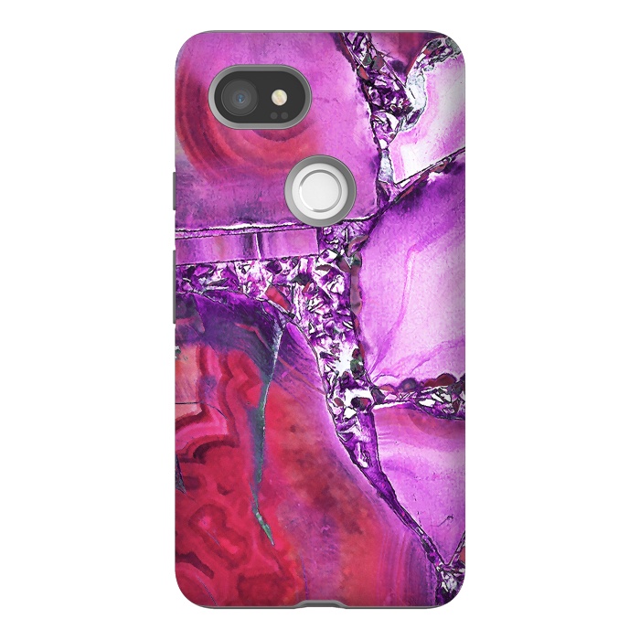 Pixel 2XL StrongFit Vibrant red pink geode and rhinestones by Oana 