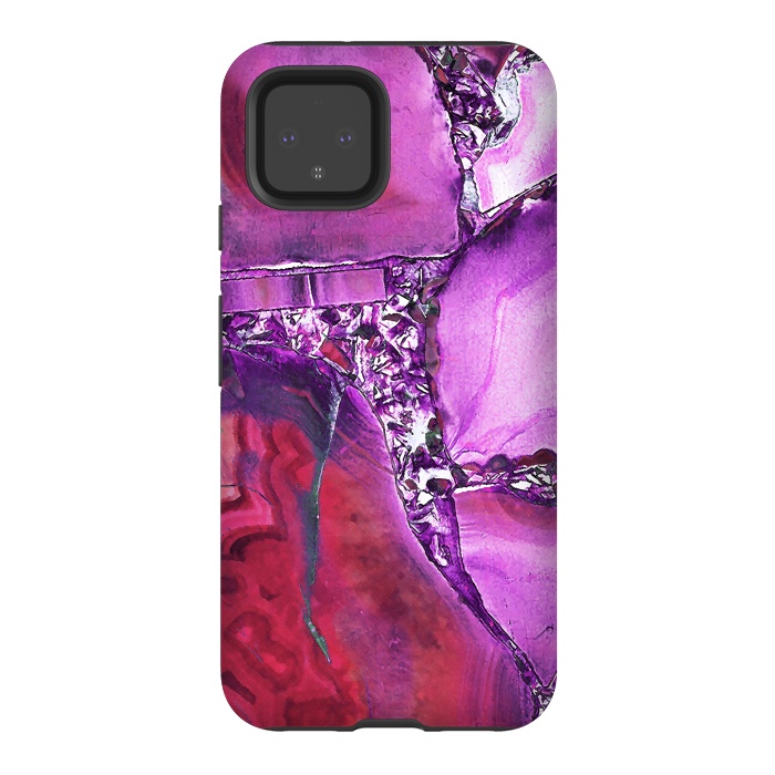 Pixel 4 StrongFit Vibrant red pink geode and rhinestones by Oana 