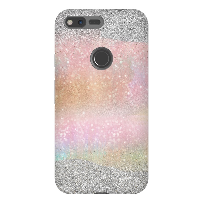 Pixel XL StrongFit Elegant Silver Gold strokes rainbow glow Glitter abstract image by InovArts