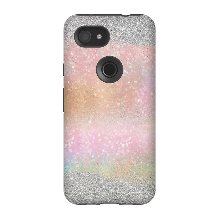 Pixel 3A StrongFit Elegant Silver Gold strokes rainbow glow Glitter abstract image by InovArts