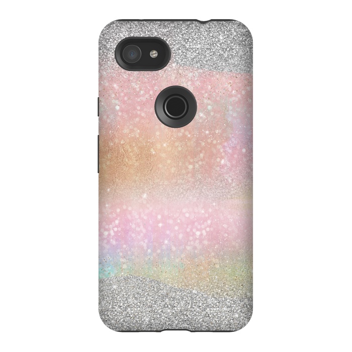 Pixel 3AXL StrongFit Elegant Silver Gold strokes rainbow glow Glitter abstract image by InovArts