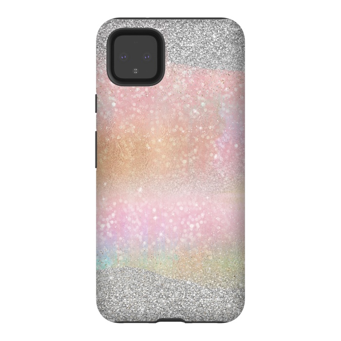 Pixel 4XL StrongFit Elegant Silver Gold strokes rainbow glow Glitter abstract image by InovArts