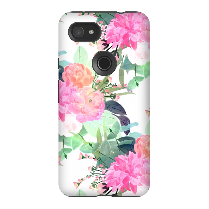 Pixel 3AXL StrongFit Girly Pink & White Flowers Watercolor Paint by InovArts