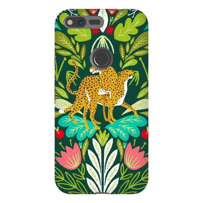Pixel XL StrongFit "Cheetah Couple Illustration, Wild Cat Jungle Nature, Mandala Painting, Wildlife Tropical Tiger" by Uma Prabhakar Gokhale