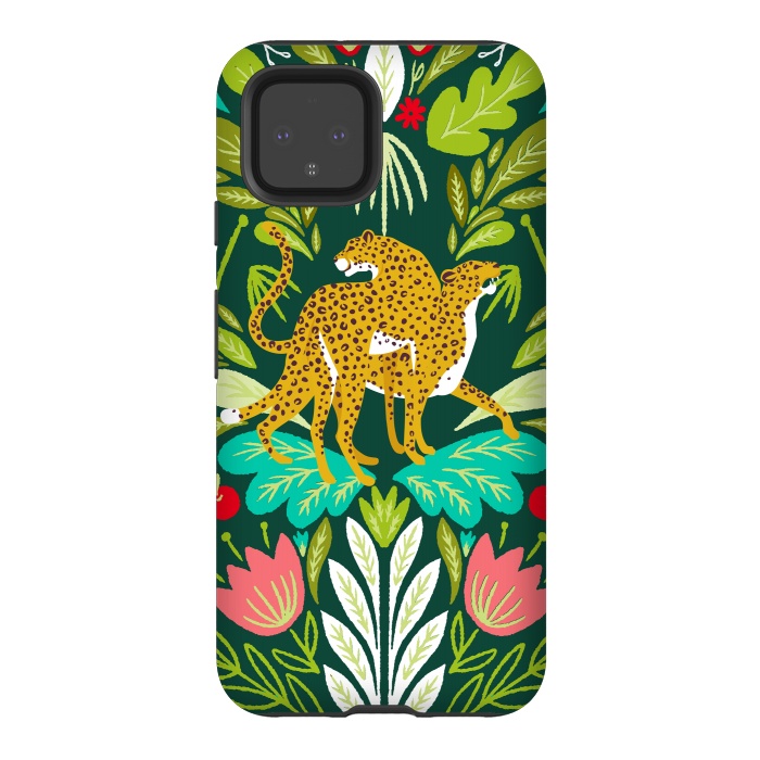 Pixel 4 StrongFit "Cheetah Couple Illustration, Wild Cat Jungle Nature, Mandala Painting, Wildlife Tropical Tiger" by Uma Prabhakar Gokhale