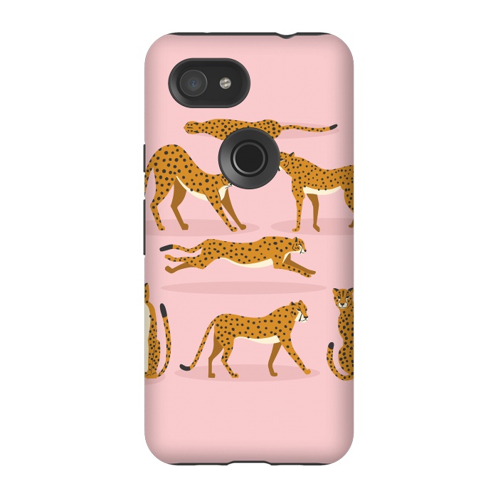 Pixel 3A StrongFit Cheetahs on pink  by Jelena Obradovic