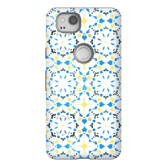 Pixel 2 StrongFit Vibrant blue yellow Moroccan tiles by Oana 