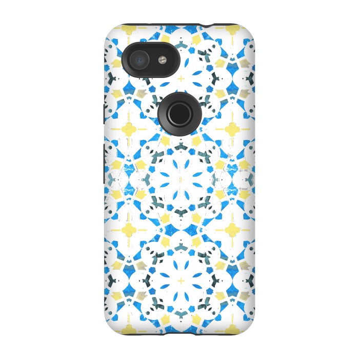 Pixel 3A StrongFit Vibrant blue yellow Moroccan tiles by Oana 